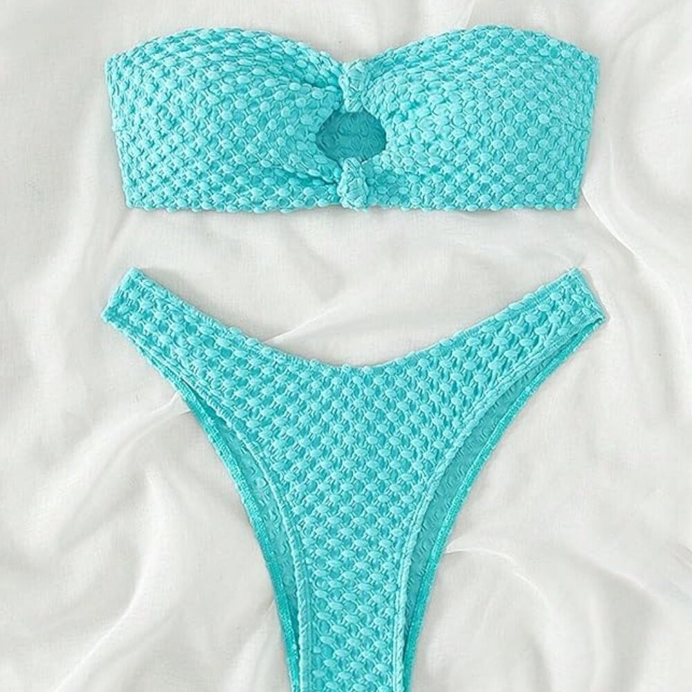 2 Piece Strapless Cut Out Bandeau Swimsuit